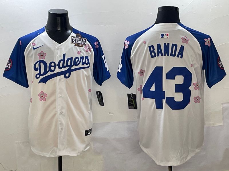 Men Los Angeles Dodgers #43 Banda White Blue Sakura Edition 2025 Nike MLB Jersey style 6->los angeles dodgers->MLB Jersey